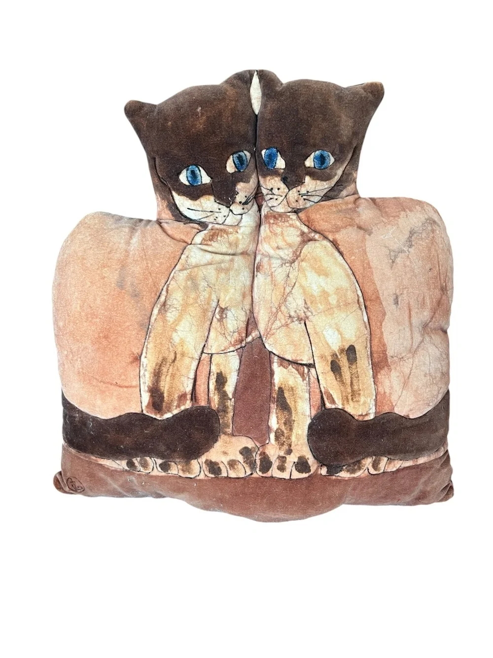 Vintage 70s Siamese Cat Cats Pillow Blue Eyes